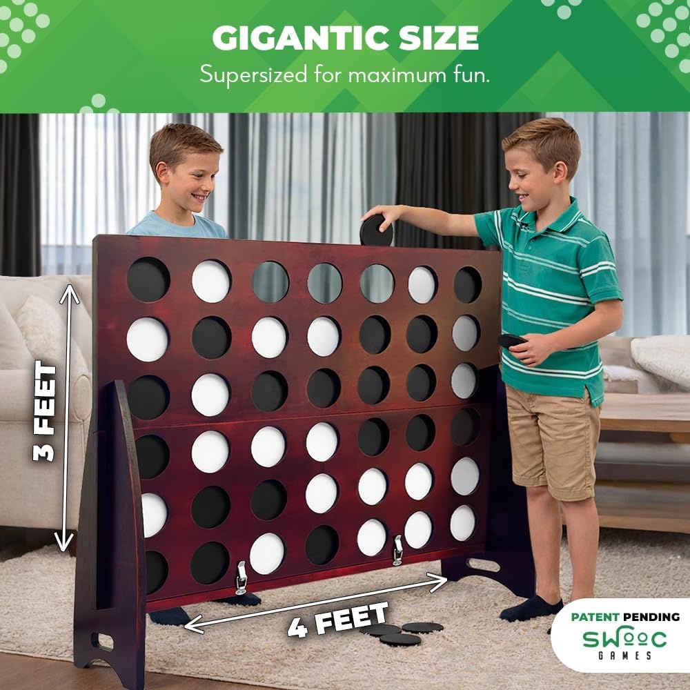 SWOOC Games – Premium Giant Four in a Row (All Weather) w/Carrying Case & 60% Quieter Design – Giant Connect – 4 Game Outdoor for Adults and Family – 4 in a Row Life Size Yard Games for Kids & Adults(4ft x 3ft) - view 2