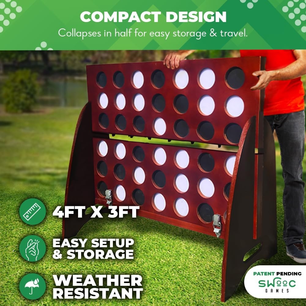 SWOOC Games – Premium Giant Four in a Row (All Weather) w/Carrying Case & 60% Quieter Design – Giant Connect – 4 Game Outdoor for Adults and Family – 4 in a Row Life Size Yard Games for Kids & Adults(4ft x 3ft) - view 3
