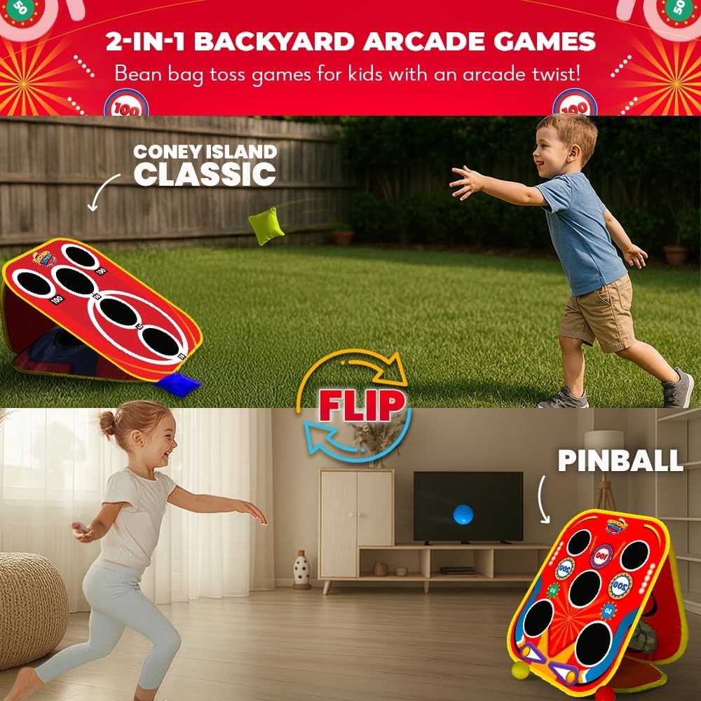 Swooc Games® – Backyard Arcade™ | 2-in-1 Bean Bag Toss Game for Kids w/Carry Bag | 5-Second Setup & Storage | Outside Toys for Toddlers | Carnival Games for Kids | Outdoor Toddler Activities