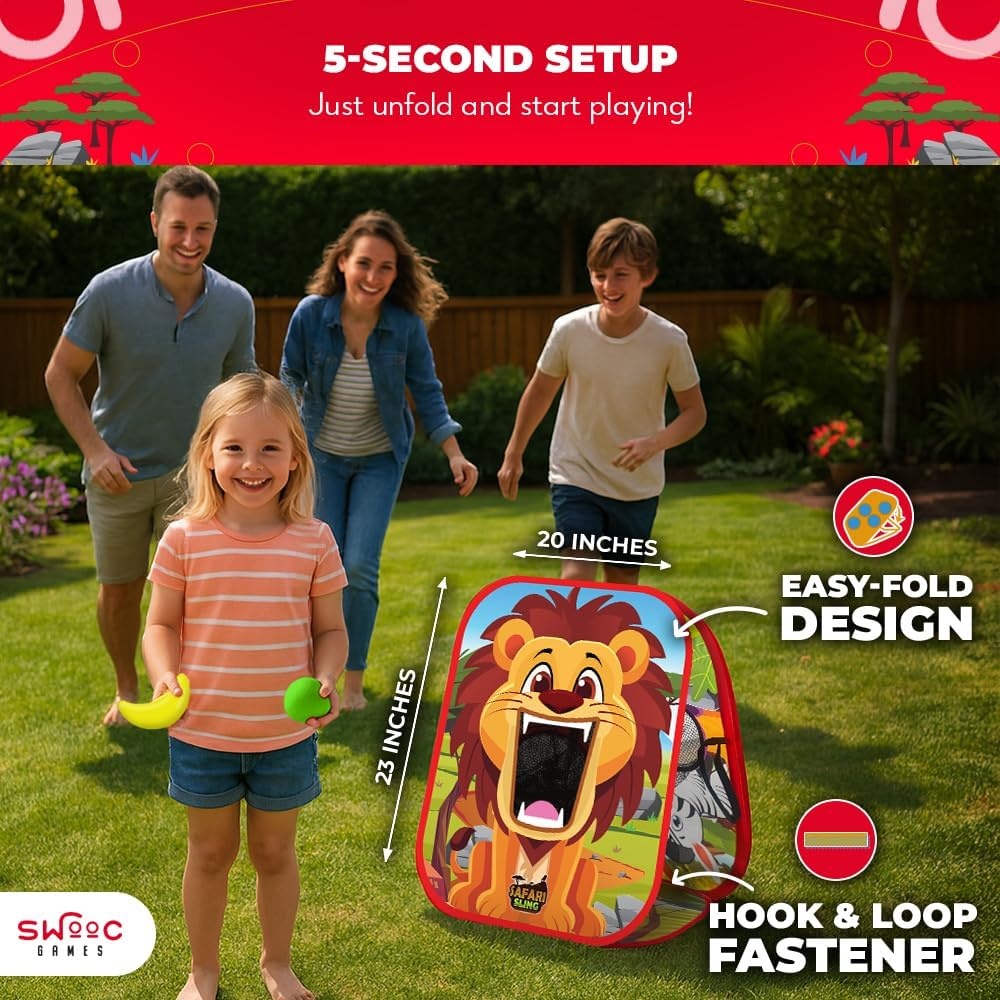 Swooc Games® – Safari Sling | 2-in-1 Bean Bag Toss Game for Kids | 5-Second Setup Kids Cornhole Game Set | Outdoor Toddler Activities | Backyard Party Games | Corn Hole Set Toddler Bean Bag Toss - view 2
