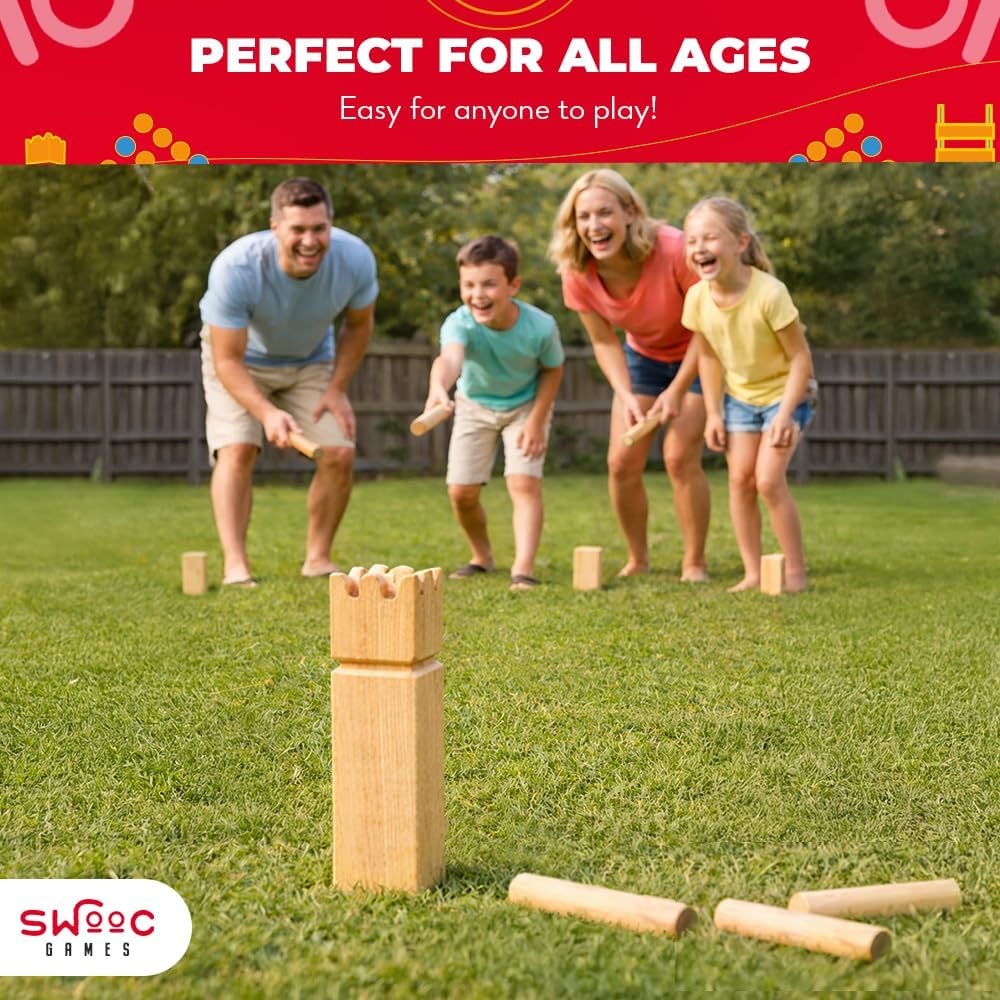 SWOOC Games – Kubb Yard Game Set – Premium Hardwood Viking Chess Set w/Wood Crate – for Adults & Kids – Backyard Size Kubb Game – for Kuub Tournaments with Friends – Viking Game – Kuube Outdoor Game - view 5
