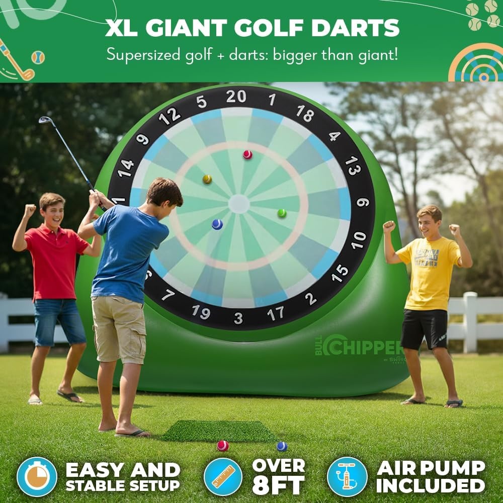 Swooc Games® – Bull Chipper™ | Giant Golf Darts with 10+ Golf Games | Backyard Game with Air Pump | Yard Game for Adults | Giant Outdoor Fun for Adults and Family | Outside Activity – Golf Chipper(XL – 8ft)