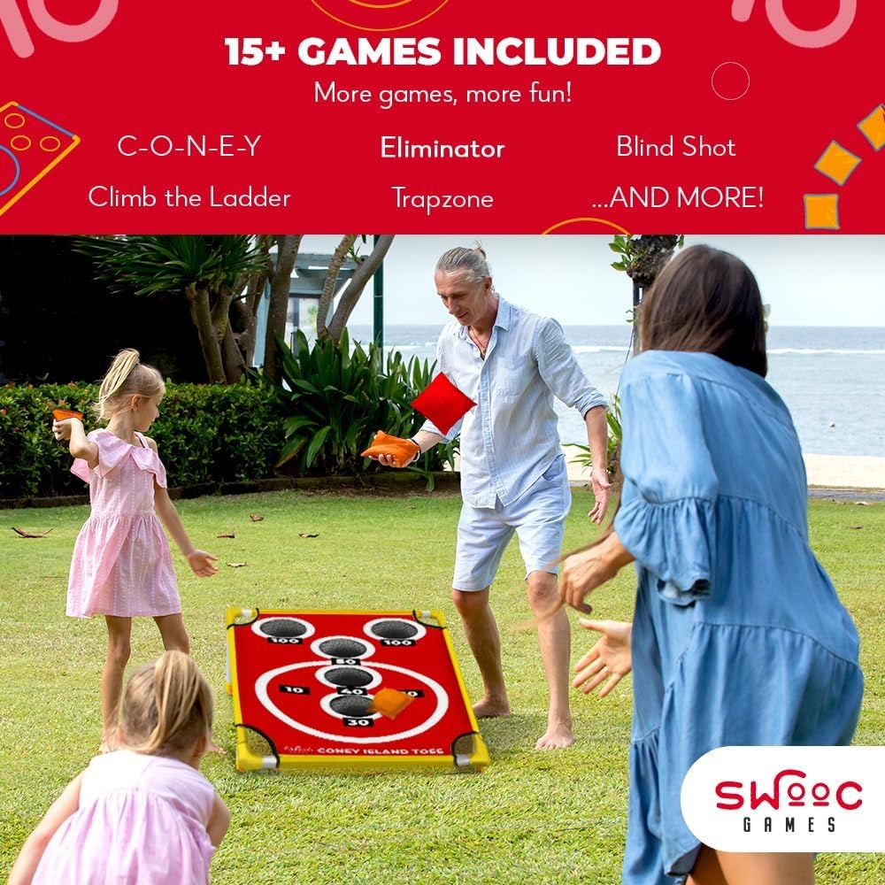 Swooc Games – Coney Island Toss™ – Arcade Style Cornhole Board Set w/Carrying Case & 15+ Games – Corn Hole Games for Adults – Kids Bean Bag Toss Game – Kids Cornhole Set w/Bags – Outdoor Yard Games - view 2
