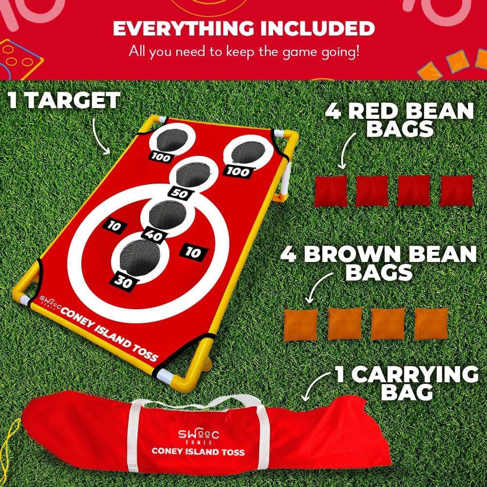 Swooc Games – Coney Island Toss™ – Arcade Style Cornhole Board Set w/Carrying Case & 15+ Games – Corn Hole Games for Adults – Kids Bean Bag Toss Game – Kids Cornhole Set w/Bags – Outdoor Yard Games - view 3