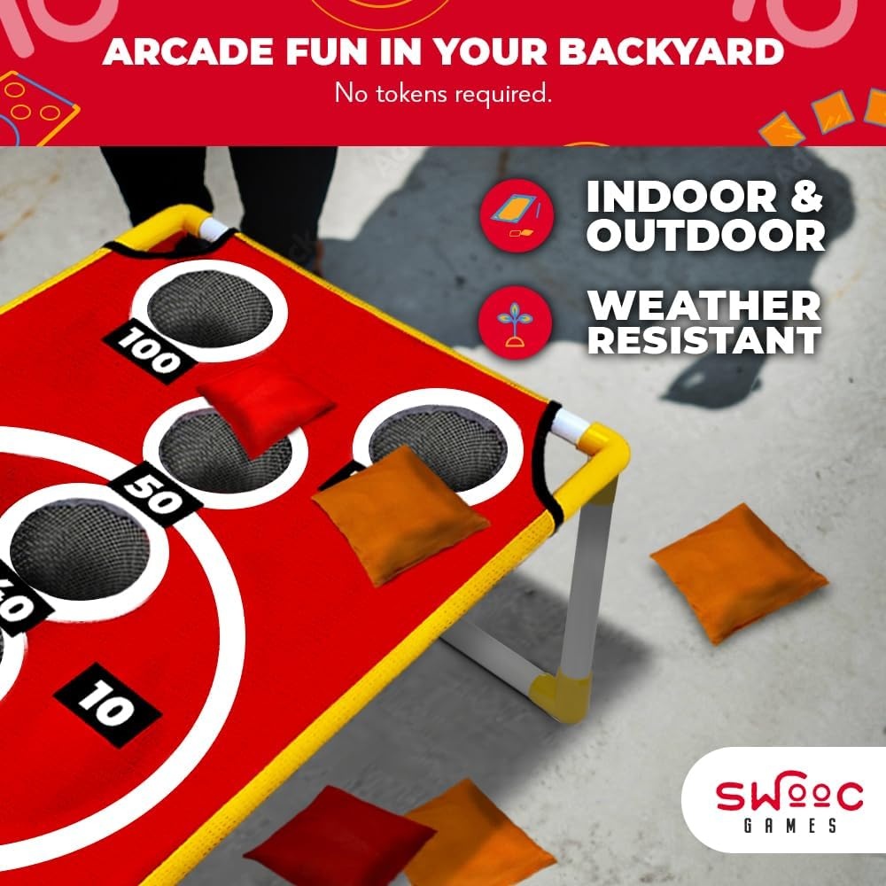 Swooc Games – Coney Island Toss™ – Arcade Style Cornhole Board Set w/Carrying Case & 15+ Games – Corn Hole Games for Adults – Kids Bean Bag Toss Game – Kids Cornhole Set w/Bags – Outdoor Yard Games - view 4