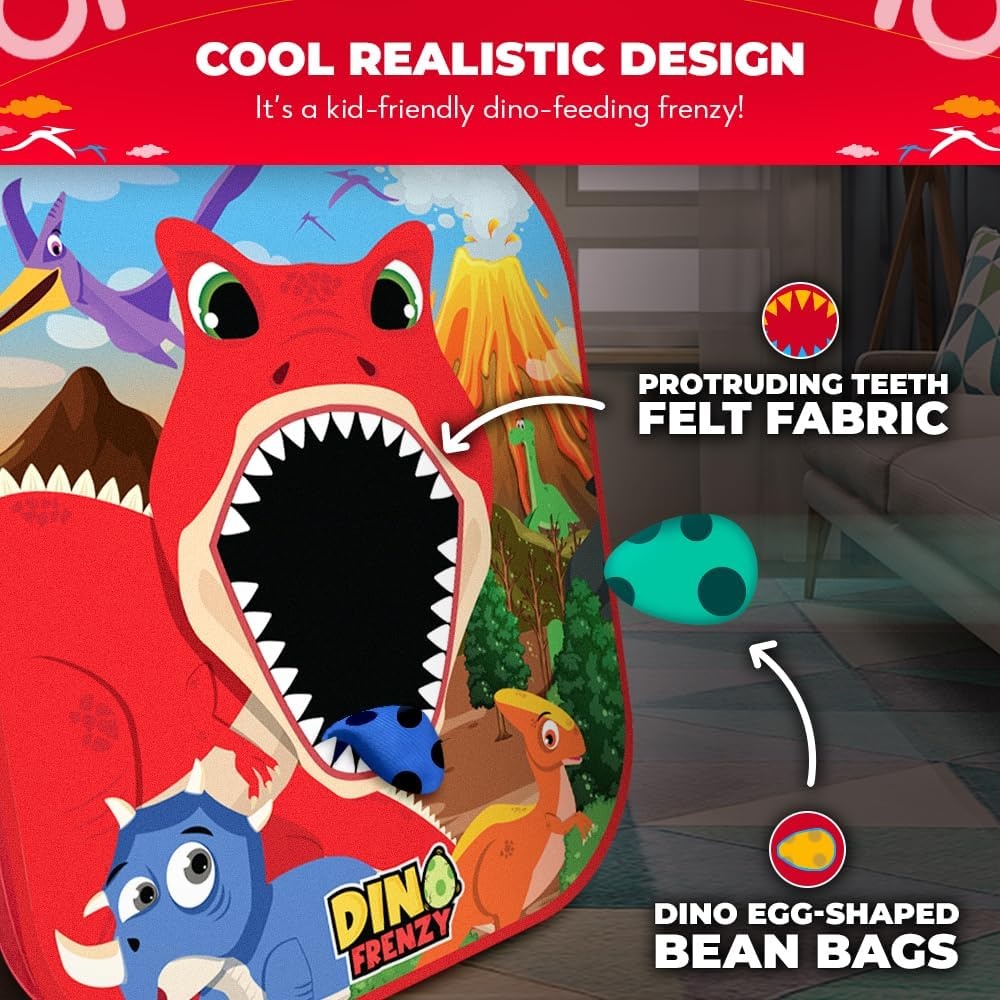 Swooc Games® – Dino Frenzy | 2-in-1 Corn Hole Games for Kids | 5-Second Setup | Dinosaur Bean Bag Toss Game for Kids | Kid Cornhole Game Set | Toddler Party Activity | Outside Bean Bags Kid Tossing - view 2