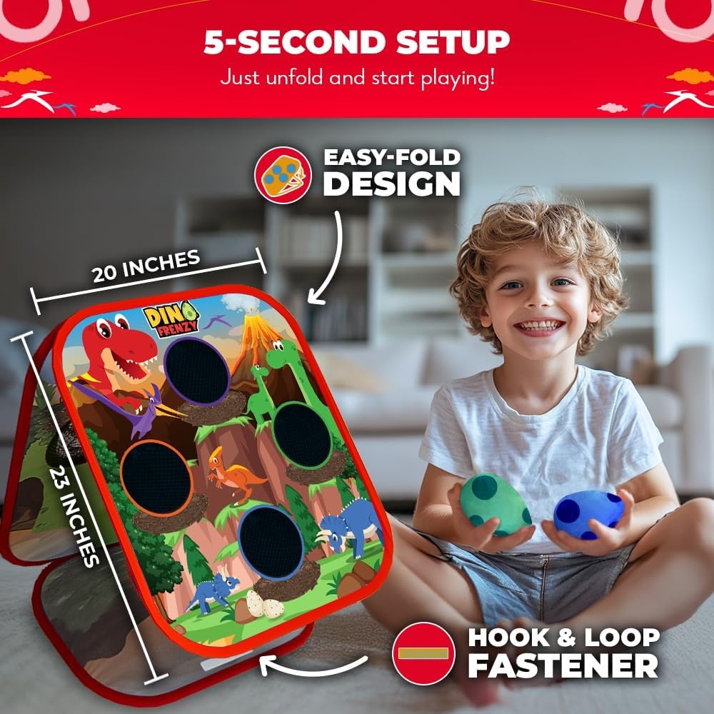 Swooc Games® – Dino Frenzy | 2-in-1 Corn Hole Games for Kids | 5-Second Setup | Dinosaur Bean Bag Toss Game for Kids | Kid Cornhole Game Set | Toddler Party Activity | Outside Bean Bags Kid Tossing - view 3
