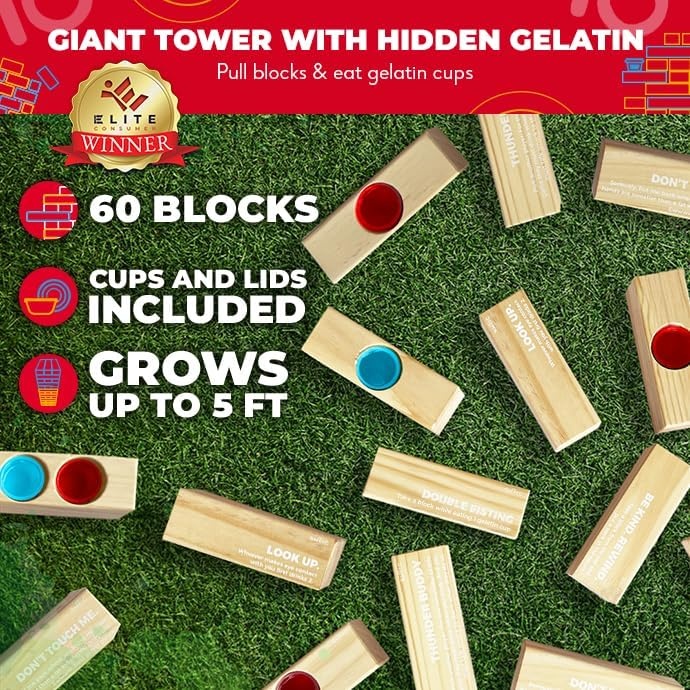 SWOOC Games – 105 Extra/Replacement Gelatin Shot Cups & Lids for Giant Tower Party Game – Clear Plastic & Leak Proof – Perfect Size for Hidden Shot Blocks – Tipsy Topple Game for Adults – Block Games(Giant Tower Party Game with 104 Cups)