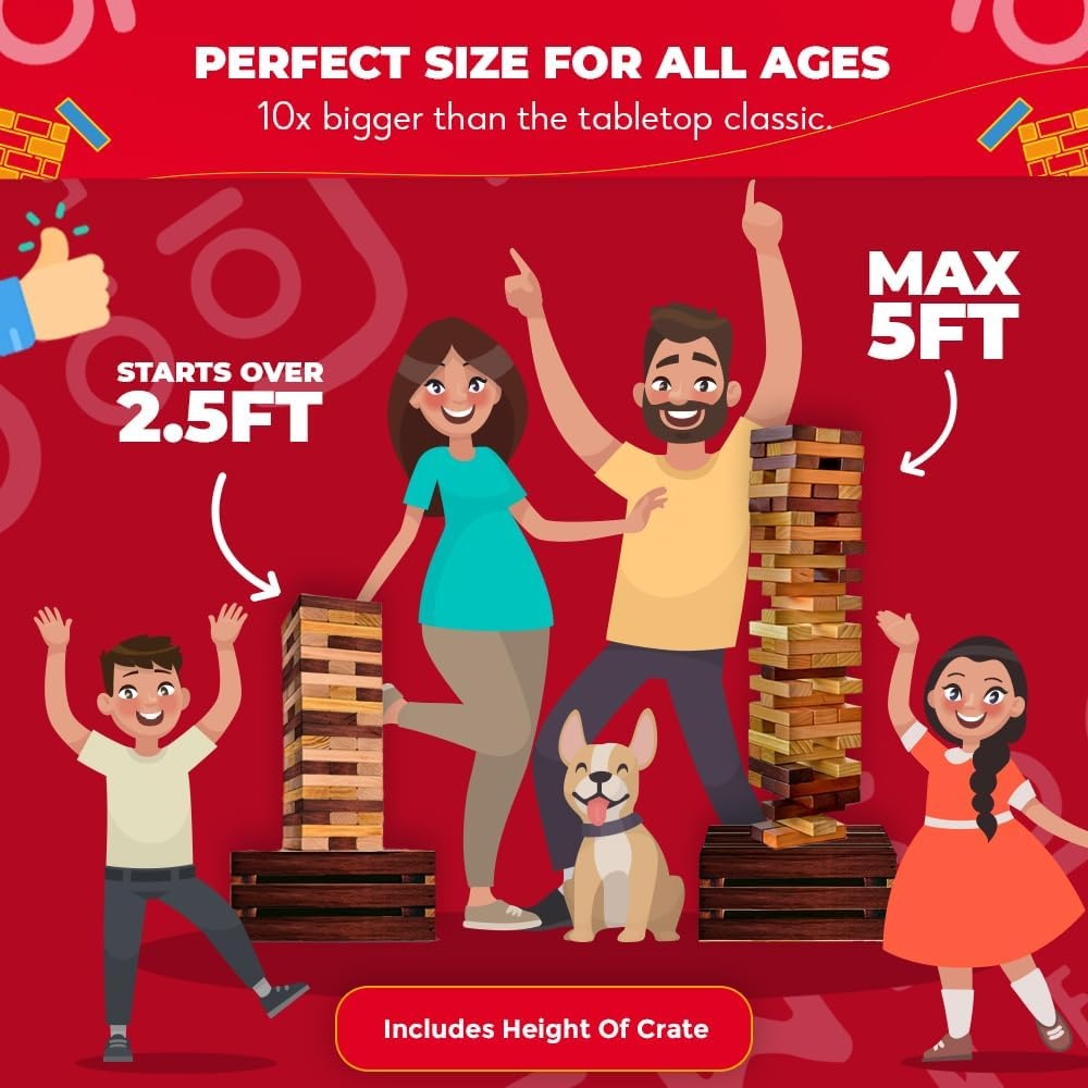 SWOOC Games – Reclaimed Giant Tower Game (Weather Resistant) 60 Blocks + Storage Crate/Outdoor Game Table | Stacks up to 5ft | Giant Outdoor Tower for Adults | Large Yard Activity | Jumbo Lawn Fun - view 4