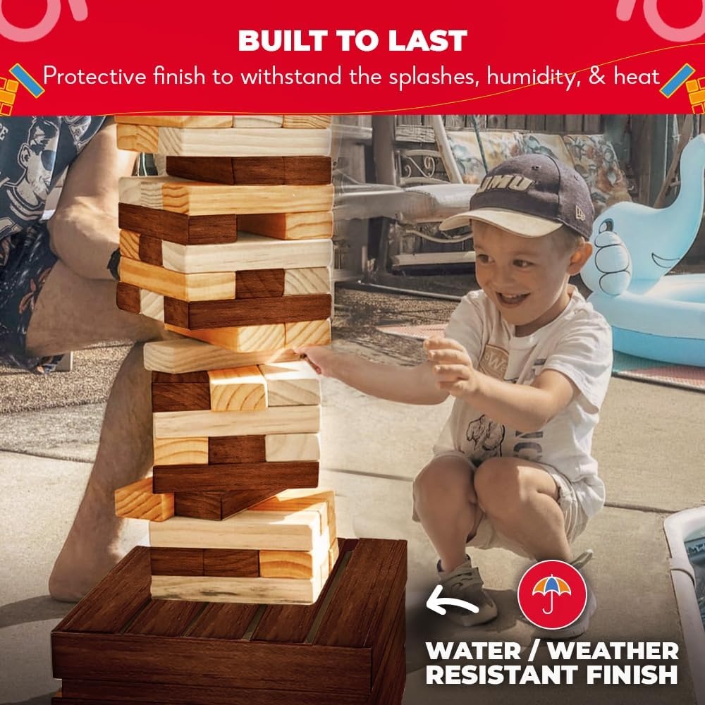 SWOOC Games – Reclaimed Giant Tower Game (Weather Resistant) 60 Blocks + Storage Crate/Outdoor Game Table | Stacks up to 5ft | Giant Outdoor Tower for Adults | Large Yard Activity | Jumbo Lawn Fun - view 5