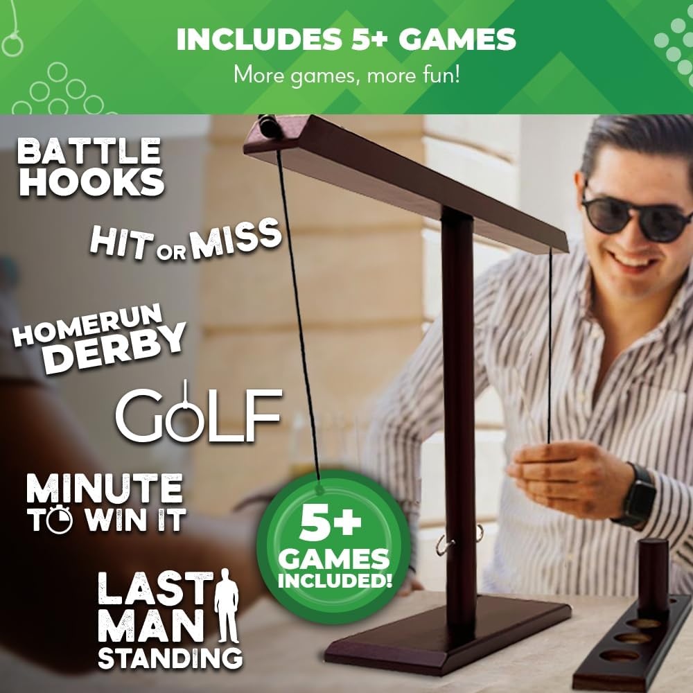 Swooc Games® – Battle Hooks XL Hook and Ring Game with Ladder – 20 Second Set Up – Hook and Ring Toss Game for Adults – Wooden Ring Hook Tossing Game – Tabletop Ring Hook Game - view 5